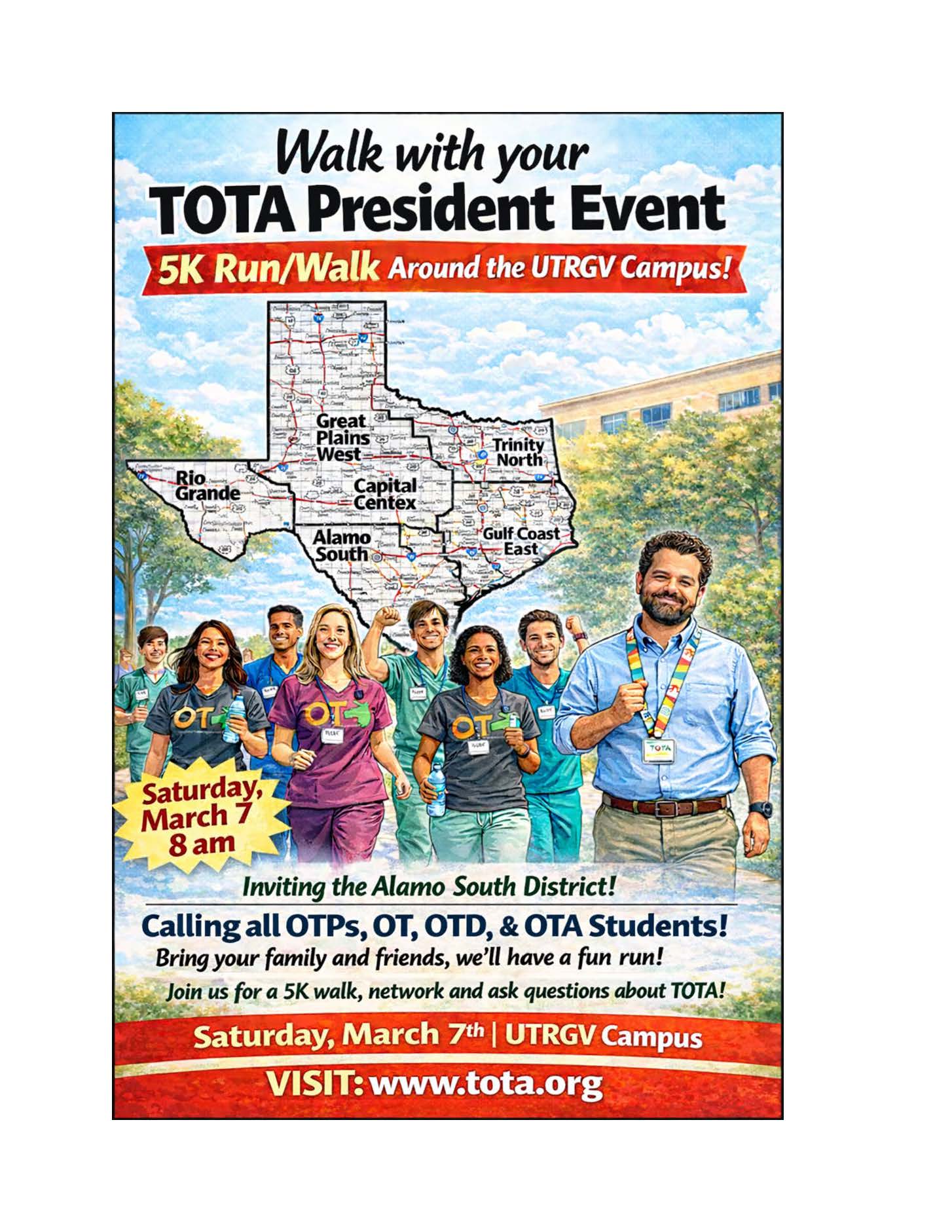 People walking wearing TOTA T-shirts